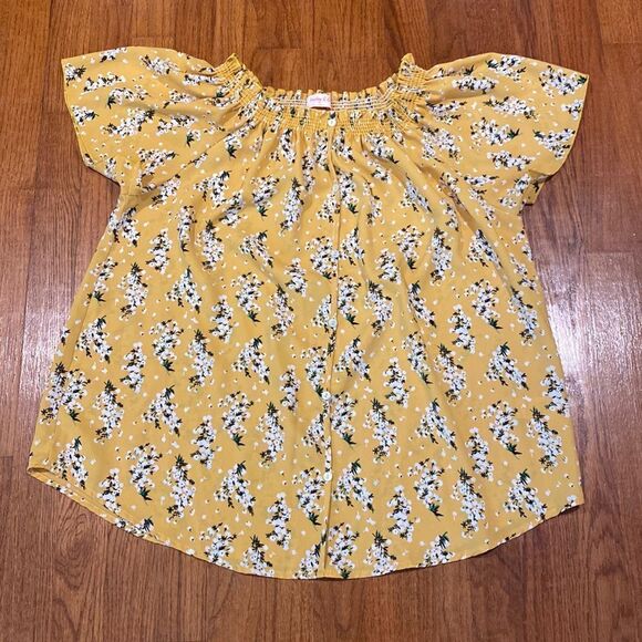 Hailey & Co Smocked Neck Floral Top - Yellow/Floral Print - Size S - Picture 1 of 8